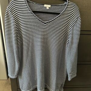Talbots Navy and White Striped Long Sleeve Top